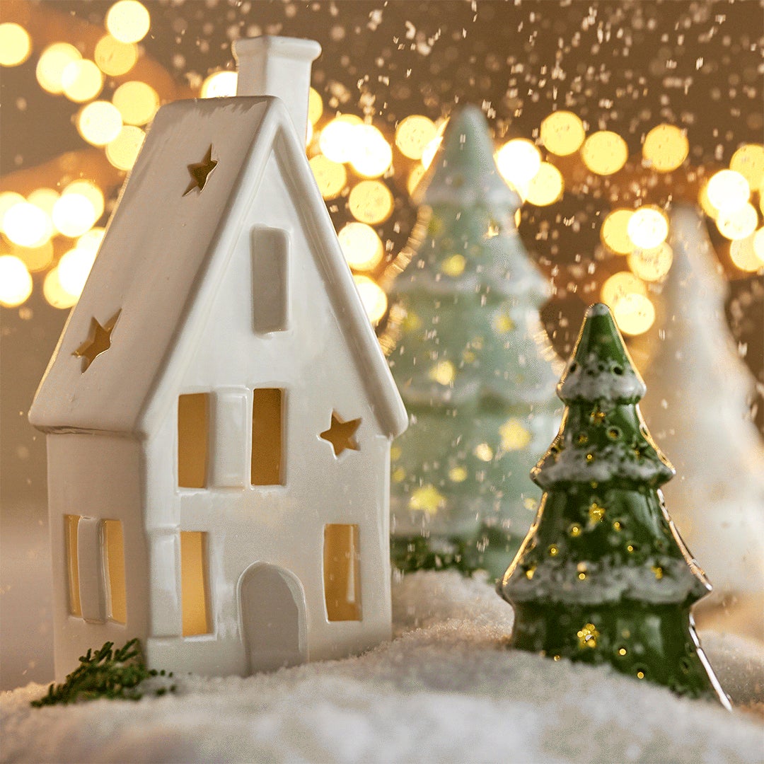 Holiday Ceramic House Lights - Set of 3