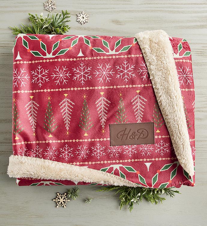 Festive Throw Blanket with Sherpa Lining