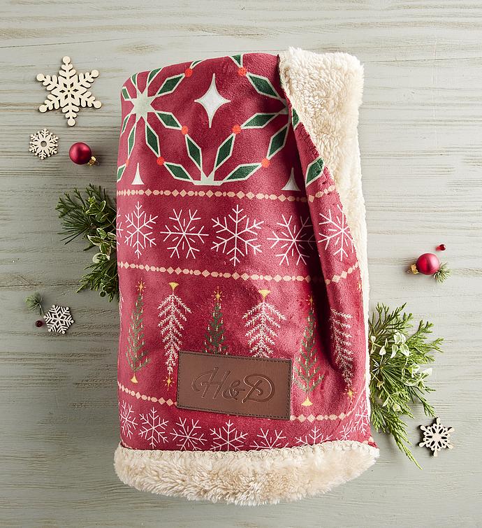 Festive Throw Blanket with Sherpa Lining