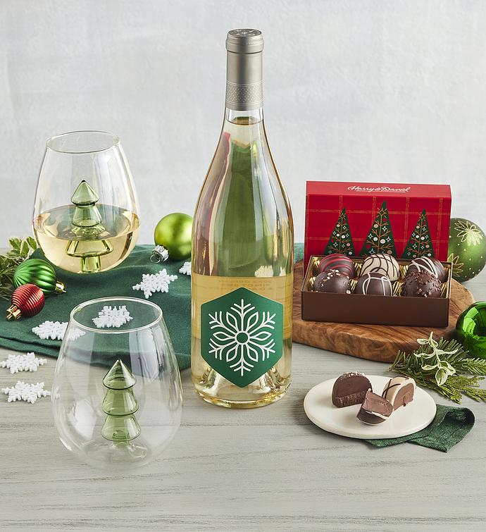 Holiday Wine Glass Set with White Wine