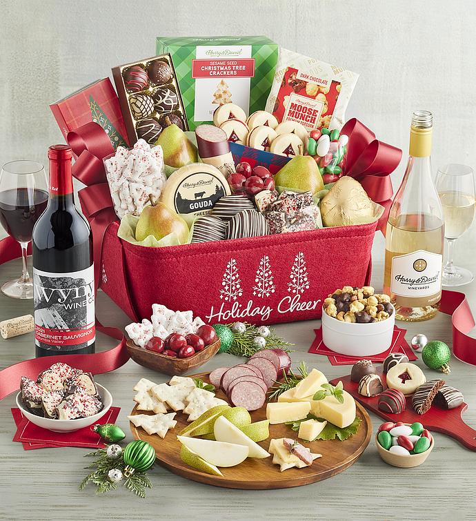 Deluxe Christmas Gift Basket with Wine