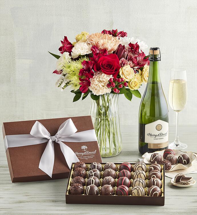 Frosted Gingerbread Bouquet, Chocolate Truffles, and Wine | Harry