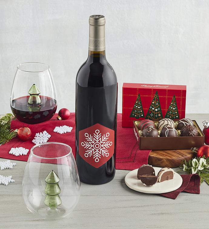 Holiday Wine Glass Set with Red Wine