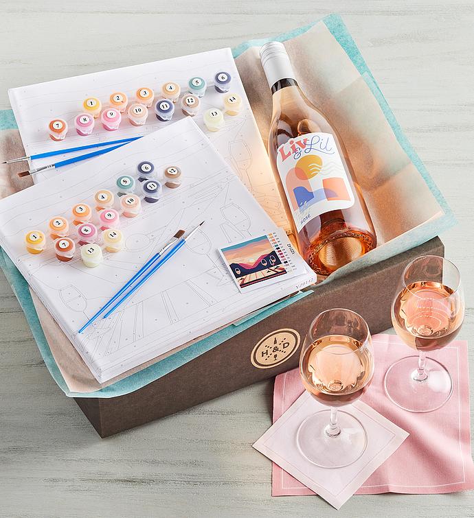 DIY Painting Set with Rosé Wine   2 Sunset Canvases