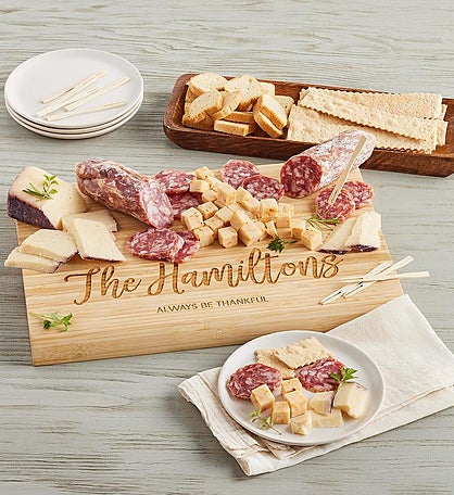 Deluxe Charcuterie and Cheese Assortment with Personalized Bamboo Cutting Board