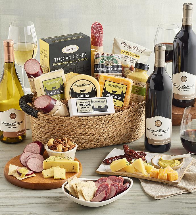 Deluxe Meat and Cheese Gift Basket with Wine