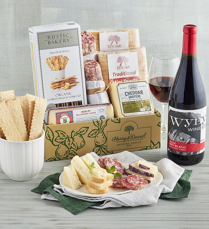 Deluxe Charcuterie and Cheese Assortment with Wine