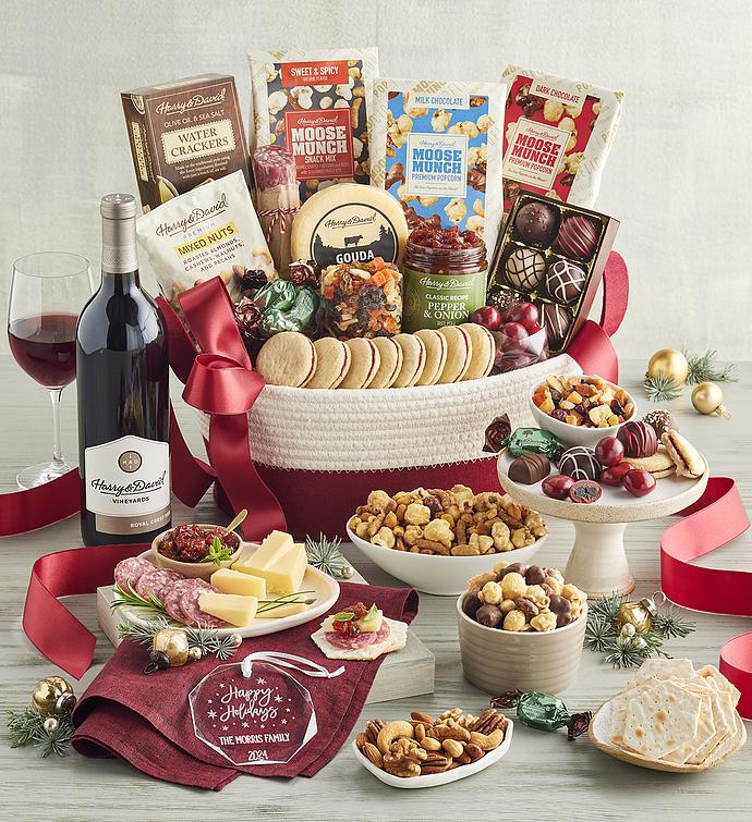 Season's Best Snack Gift Basket with Personalized Ornament and Wine