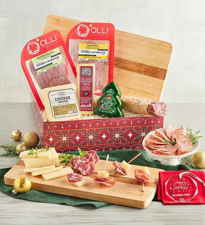 Holiday Charcuterie and Cheese Board Gift with Personalized Ornament