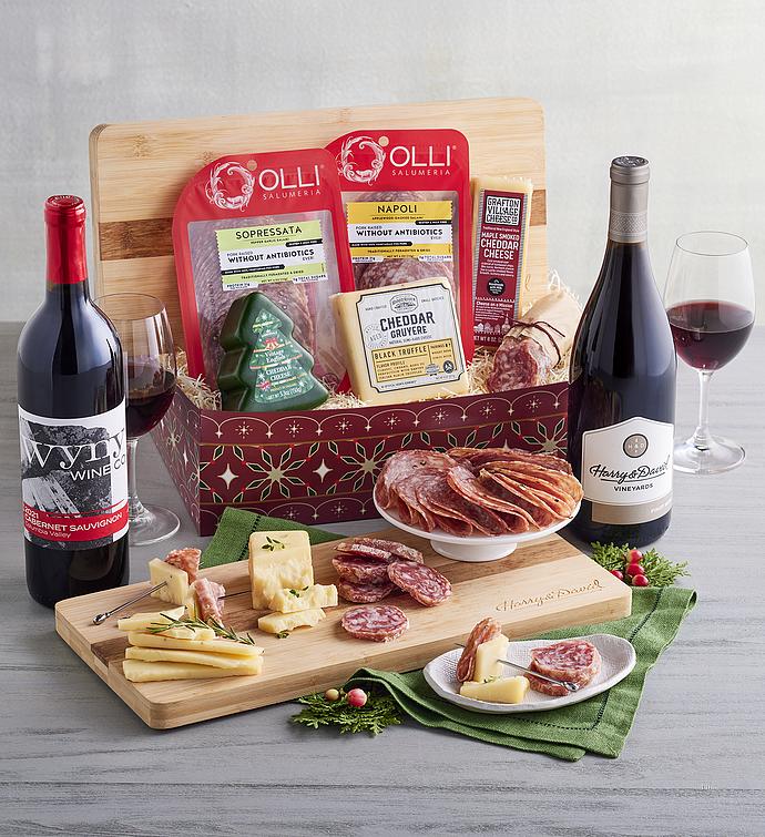 Holiday Charcuterie and Cheese Board Gift with Wine