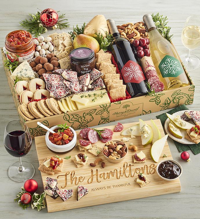 Specialty Christmas Banquet with Wine and Personalized Cutting Board