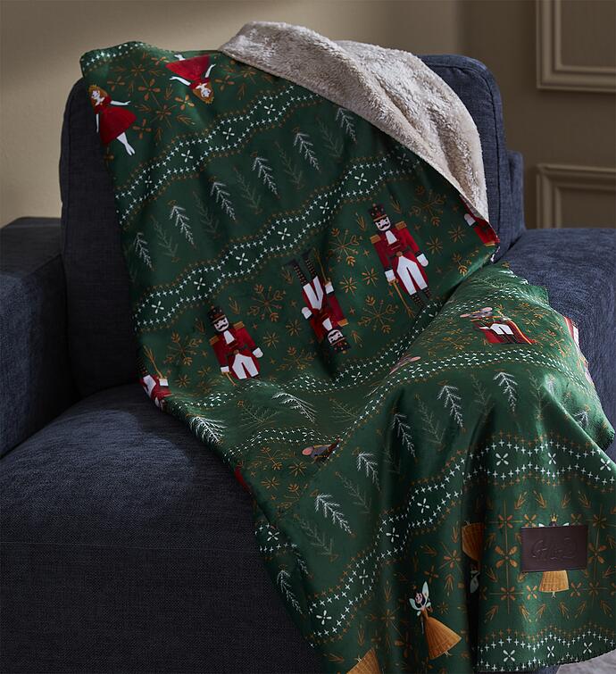 Festive Throw Blanket with Sherpa Lining