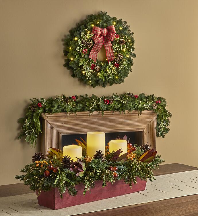 Evergreen Centerpiece with Flameless Candles