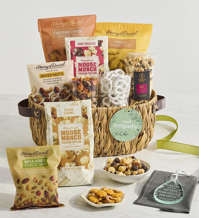 Sympathy Snacks Basket with Personalized Teardrop Ornament