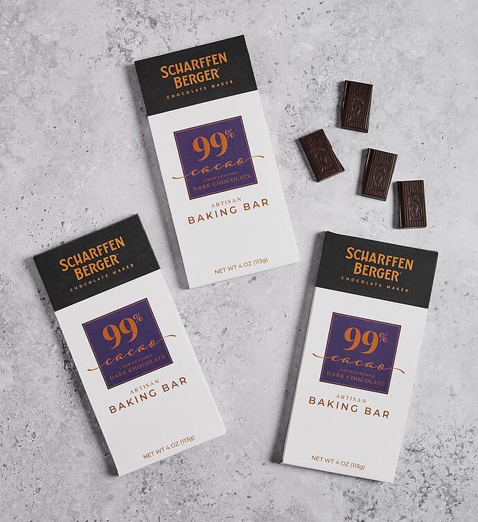 Scharffen Berger® 99% Cacao Unsweetened Dark Chocolate Baking Bars - 3 Pack 