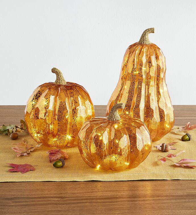 Glass Pumpkin LED Lights - Set of 3