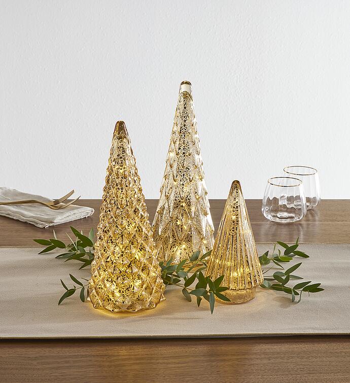 Holiday Lighted Glass Trees   Set of 3