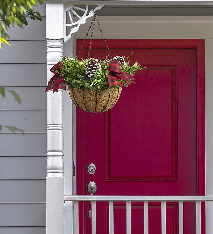 Lighted Evergreen Hanging Basket