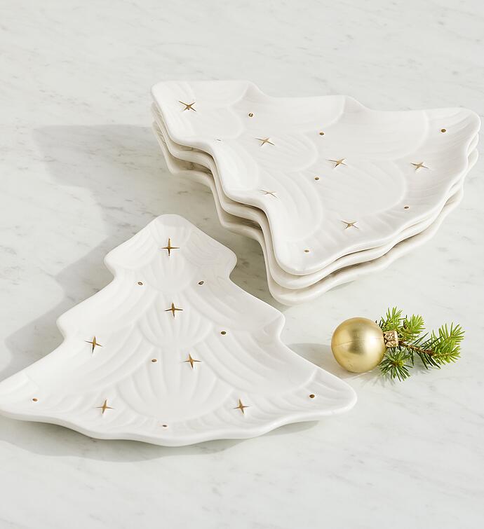 Holiday Trees Appetizer Plates   Set of 4