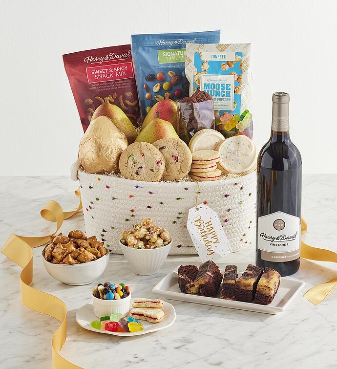 Deluxe Birthday Basket with Red Wine