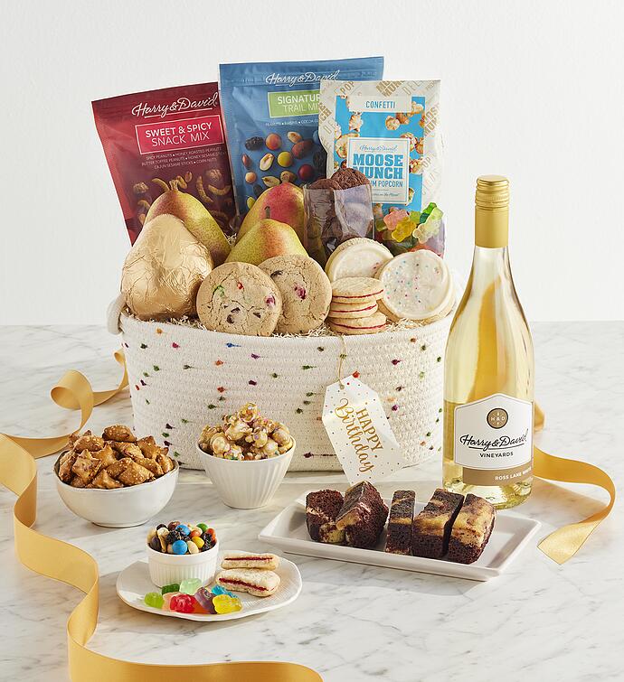 Deluxe Birthday Basket with White Wine
