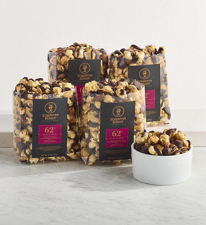 Moose Munch® Premium Popcorn with Raspberry Truffles and Scharffen Berger® Chocolate   4 Pack