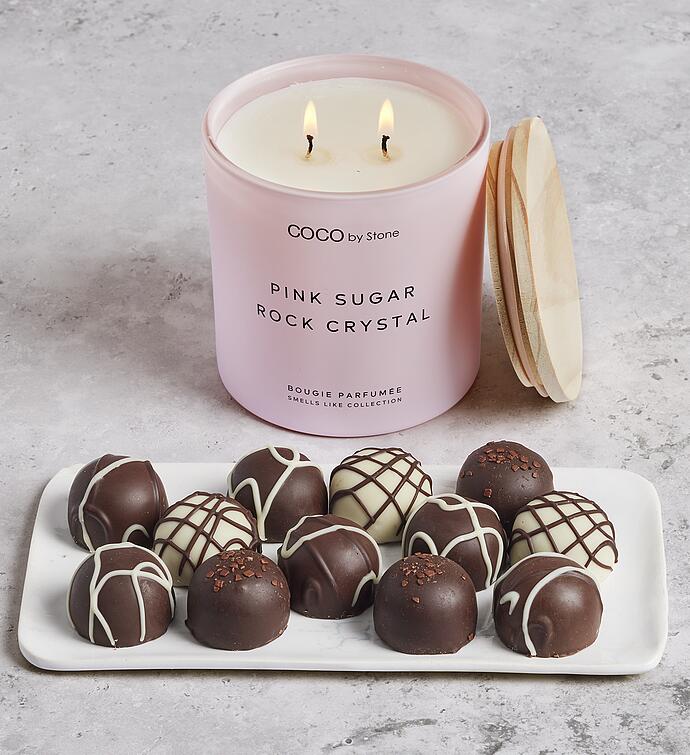 Pink Sugar Candle and Signature Chocolate Truffles