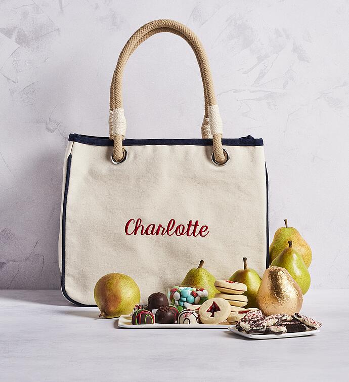 Deluxe Christmas Gift Box with Personalized Embroidered Canvas Rope Tote