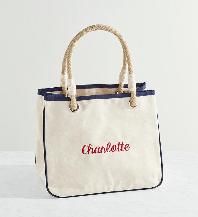 Deluxe Christmas Gift Box with Personalized Embroidered Canvas Rope Tote 