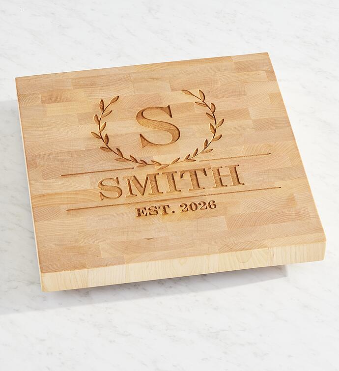 Four Filets of Top Sirloin with Personalized Butcher Block Cutting Board 