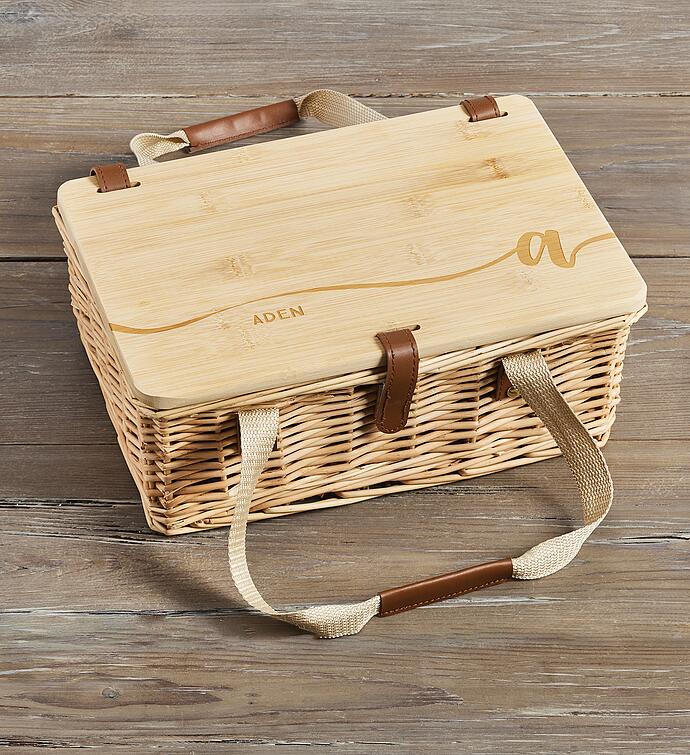Meat and Cheese Picnic Basket with Personalized Board