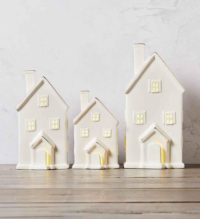 Holiday Ceramic House Lights   Set of 3