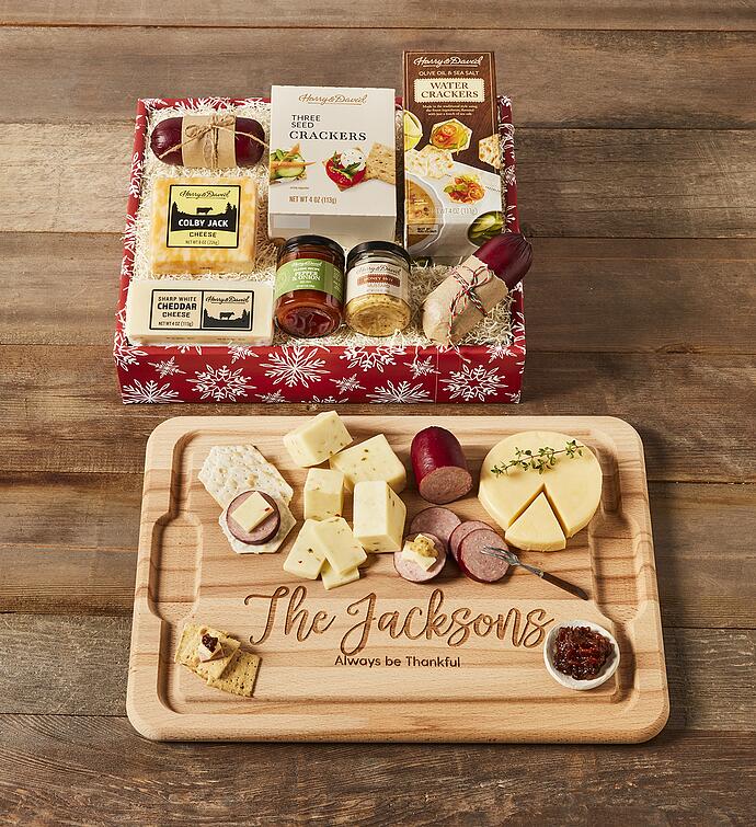 Grand Holiday Meat and Cheese Gift Box with Personalized Cutting Board