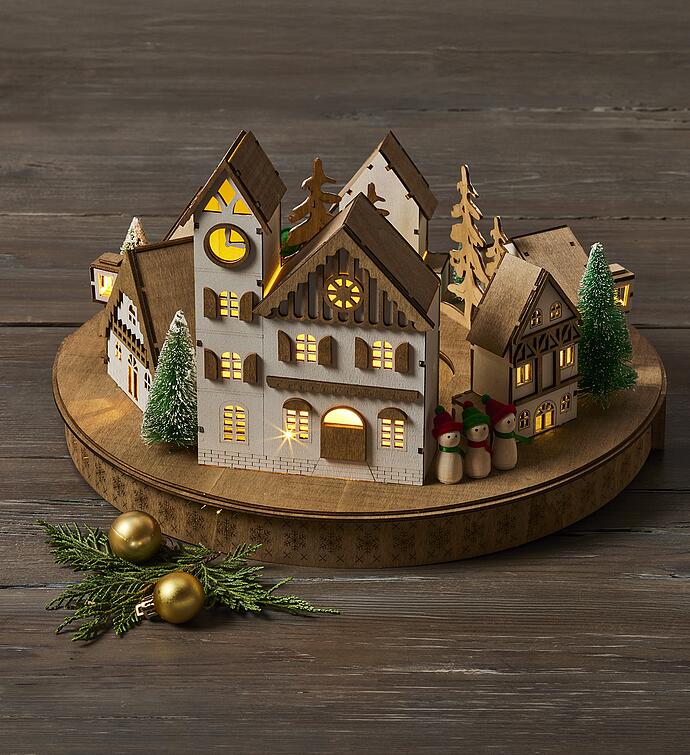 Holiday LED Wooden Village Centerpiece