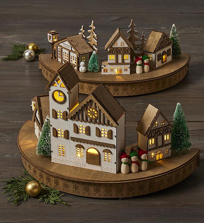 Holiday LED Wooden Village Centerpiece