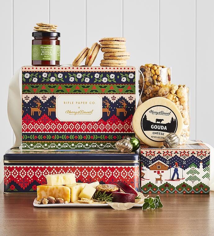RIFLE PAPER CO. HARRY & DAVID Holiday Meat and Cheese Gift Tower 