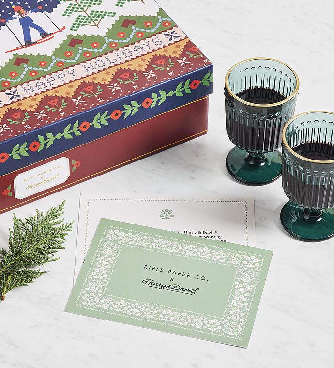 RIFLE PAPER CO. HARRY & DAVID Grand Holiday Gift Box with Wine