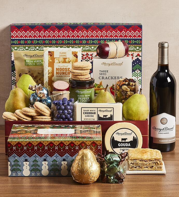 RIFLE PAPER CO. HARRY & DAVID Grand Holiday Gift Box with Wine