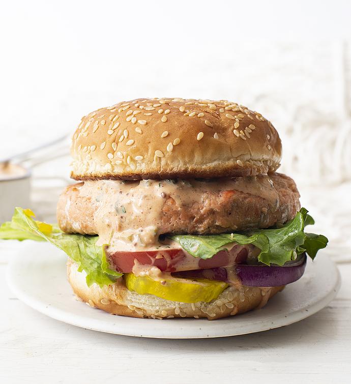 Deluxe Salmon Burgers   5 oz patties, gluten free
