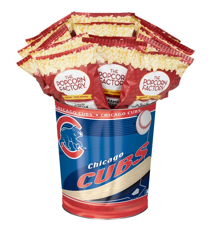 Chicago Cubs Popcorn Tin with 15 Bags of Popcorn