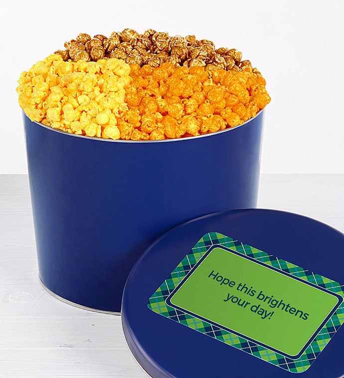 Solid Blue 2 Gallon 3 Flavor Popcorn Tin