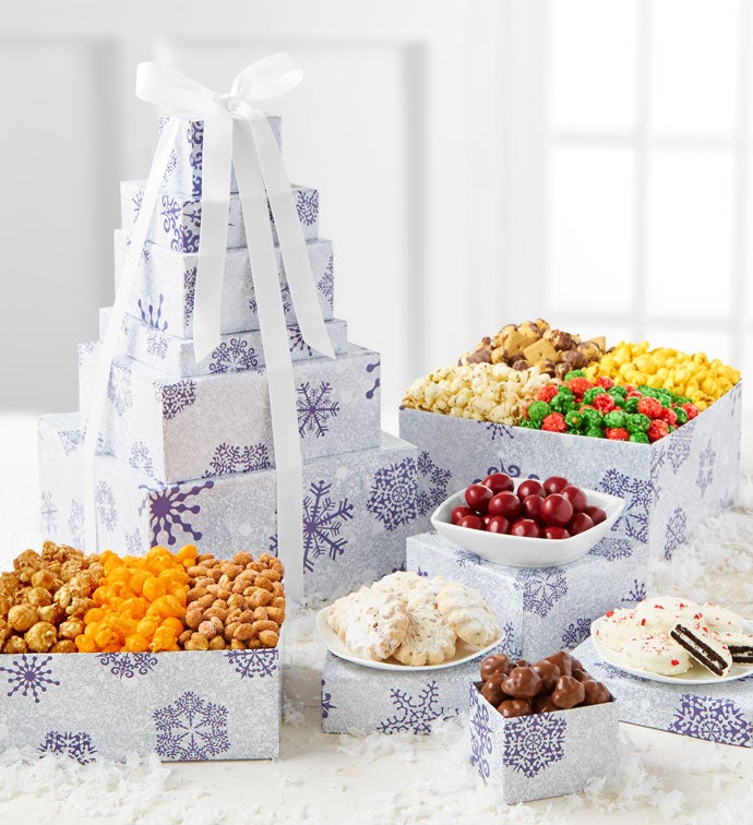 6 Tier Silver Snowflake Tower