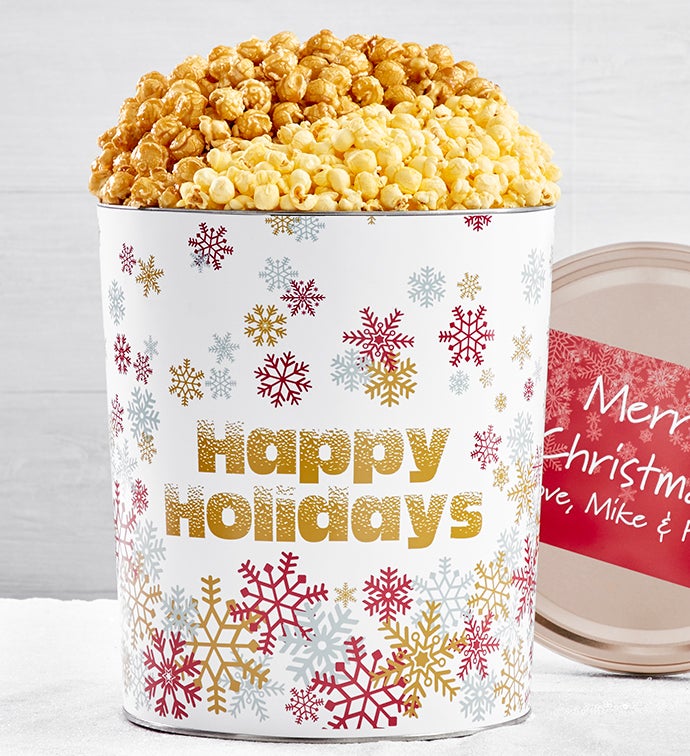 Sparkling Snowflakes Pick a Flavor 3 1/2 Gallon Popcorn Tins