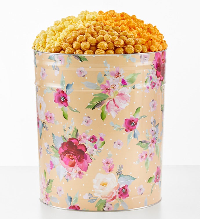 Floral Delight 6 1/2 Gallon 3 Flavor Popcorn Tin